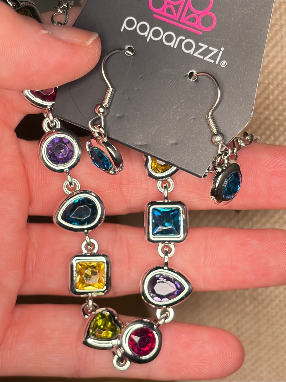 Multi-Color Gemstone Link Necklace and earring set- Women Jewelry